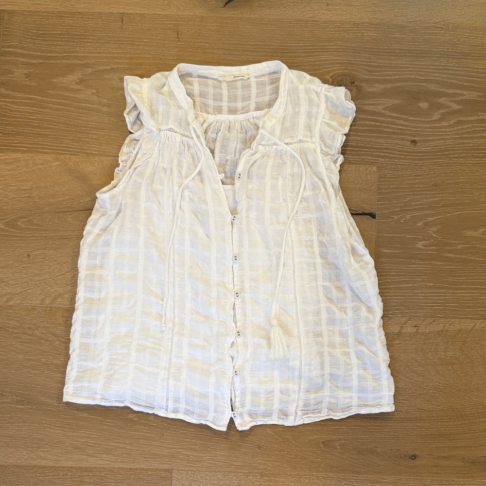 Lovestitch Cream Sleeveless Blouse with Tassels